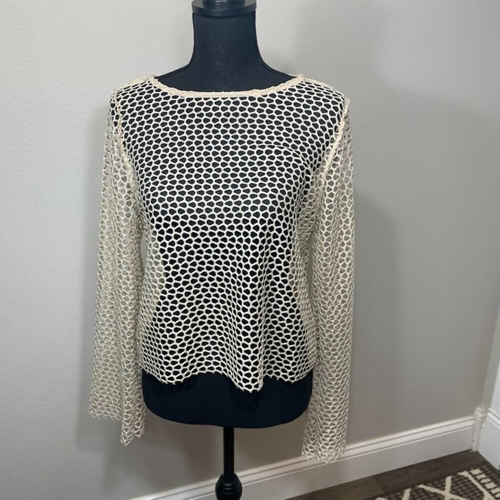 Crochet Open Weave Overlay Cream Sweater M Fairycore Y2K Grunge Etherial